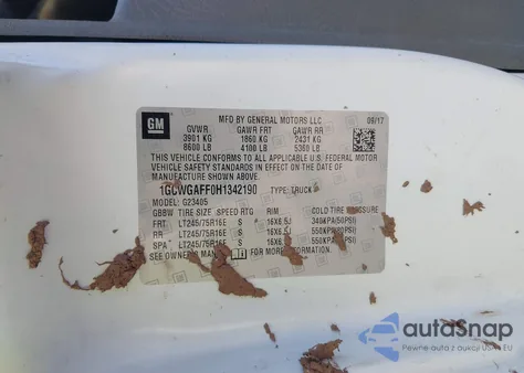 2017 Chevrolet Express G2500 Work Van из США, поврежденный, VIN 1GCWGAFF0H1342190